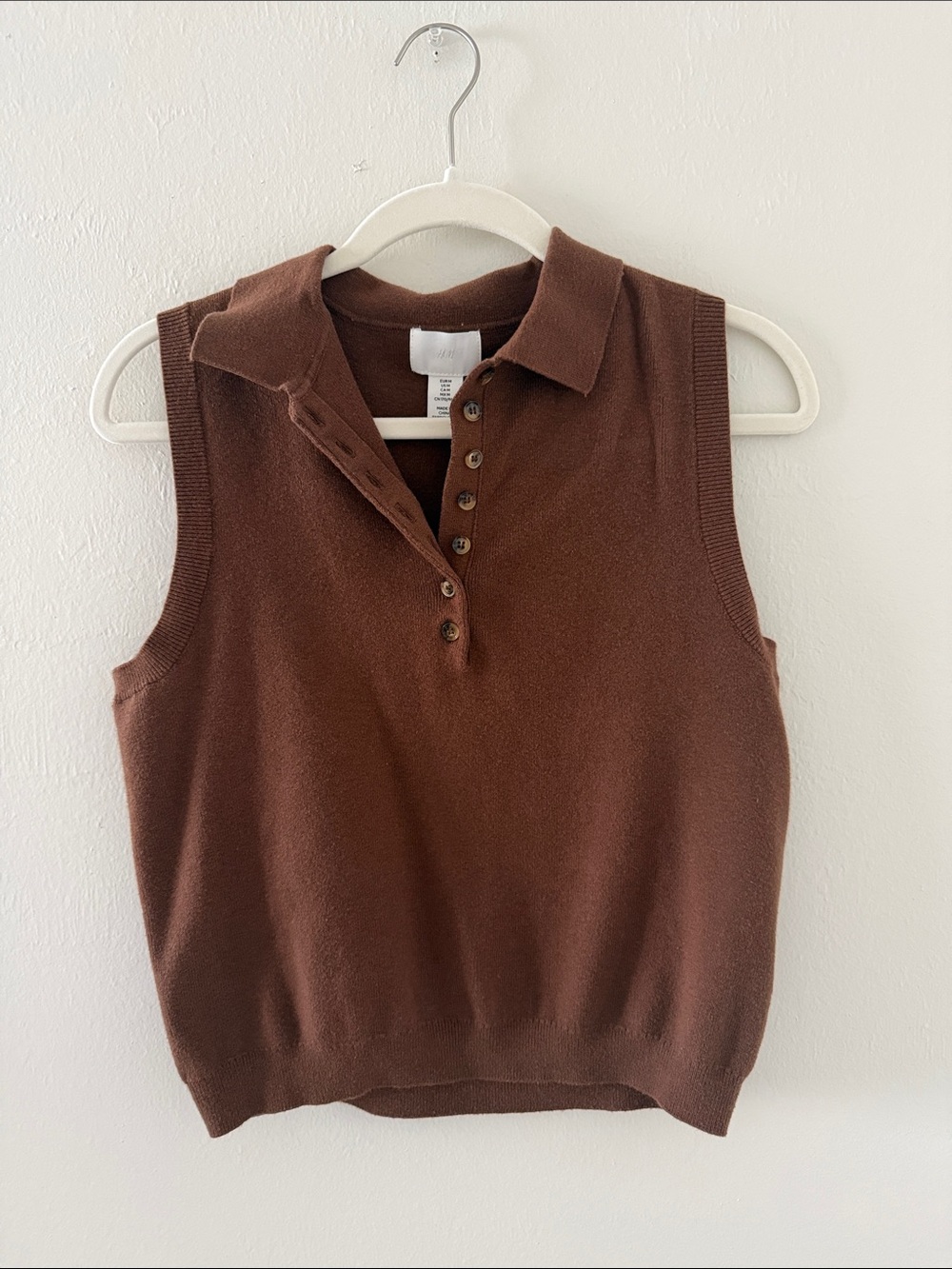 H&M Sleeveless Polo Knit Tank in Warm Brown